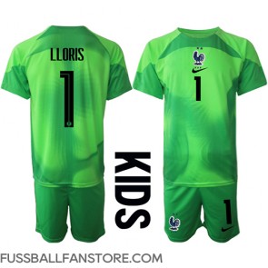 Frankreich Hugo Lloris #1 Torwart Replik Auswärtstrikot Kinder WM 2022 Kurzarm (+ Kurze Hosen)